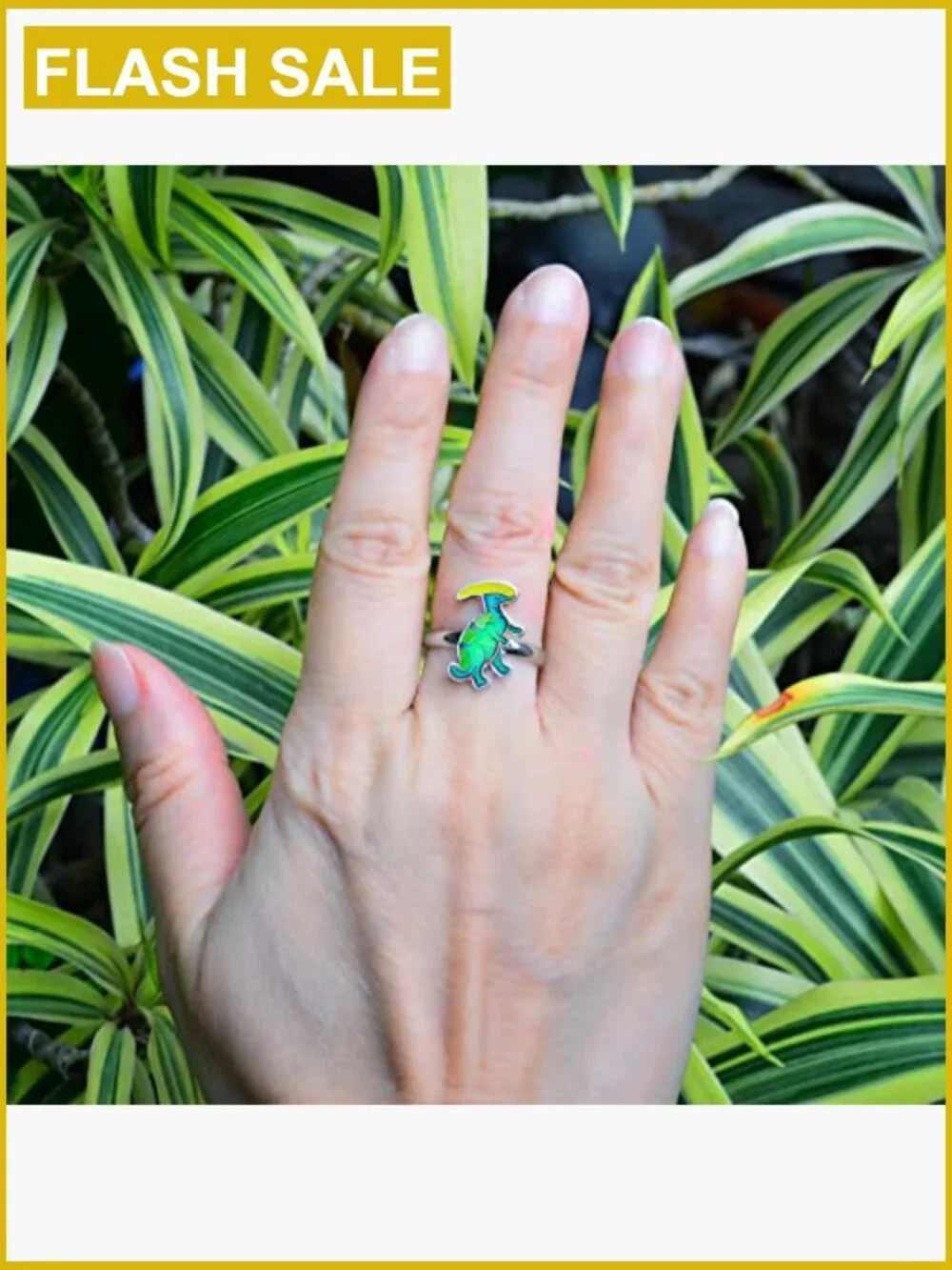 Dinosaur Color Changing Mood Ring for Kids Adjustable Size Parasaurolophus